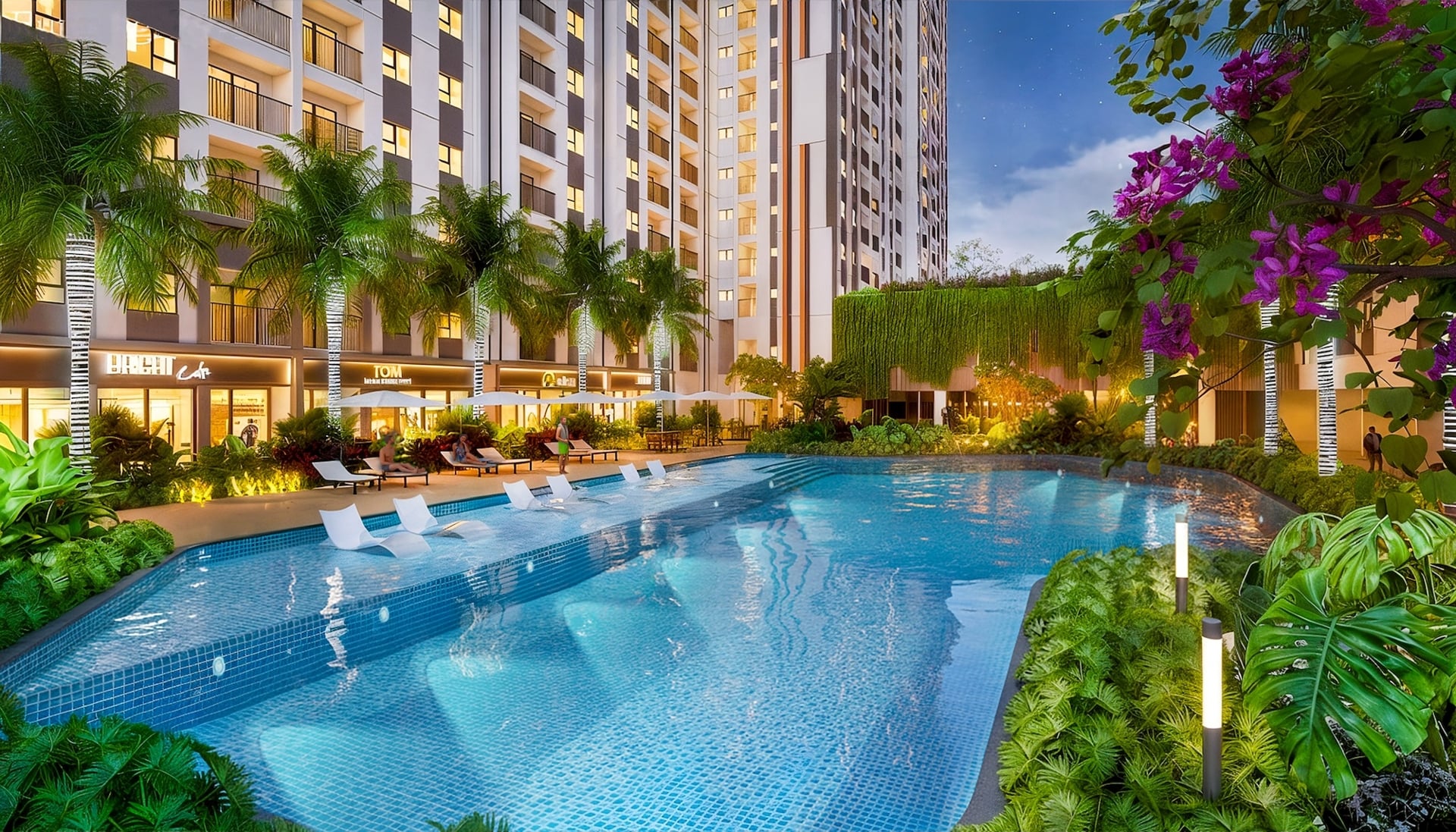 Tiện ích hồ bơi được đầu tư không thua kém các dự án nhà ở thương mại. Phối cảnh